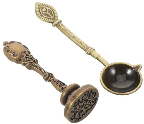 WOONEKY Juego de Sello de Lacre y Cuchara para Derretir Cera, Kit de Herramientas Aleación de Zinc, Color Cobre Antiguo, 2 Piezas para Manualidades y Sellado de Sobres en Ocasiones