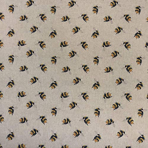 Stoff mit Hummel-Motiv, 100% Leinen, Digitaldruck, für Polstermöbel, Vorhänge, Jalousien, Basteln, Quilten, Patchwork, Kissen, Kleider und Taschen, 138 cm breit, cremefarben/Schwarz/Gelb