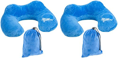 Newgen Medicals Nackenkissen Autos: 2 aufblasbares Reise-Nackenhörnchen mit integrierter Luftpumpe, Tasche (Nackenkissen mit Handluftpumpe, mit Handpumpen, Flugzeug)