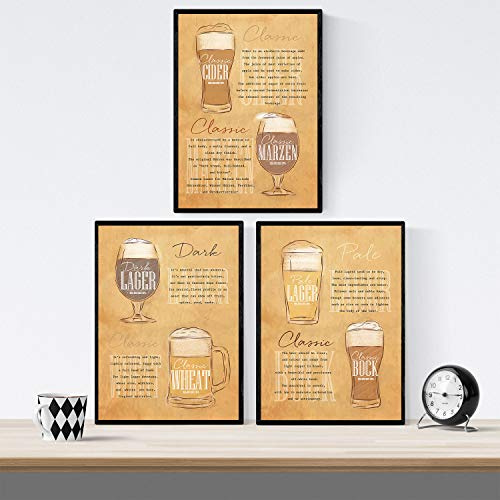Nacnic Pack Bier und Schüsse Plakate. Beers Vintage Filme. Poster Alkohol und Getränke Bars. A4-Format