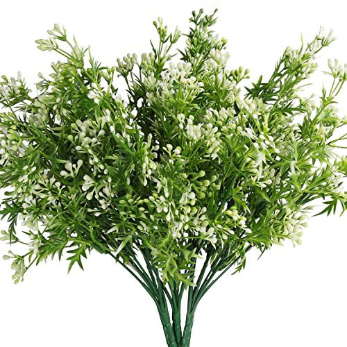 BELLE VOUS Juego de 6 Plantas de Plastico Plantas Artificiales Decorativas para Interior Exterior - Flores Pearl Grass para el Hogar, Jardín, Cesta Colgante, Arbustos, Coronas de Bodas y Oficinas