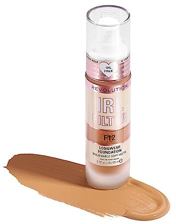 Revolution Beauty London IRL Filter, Longwear Foundation, Medium to Full Coverage, Matte Finish, 16 Hour Wear, F12, 23ml