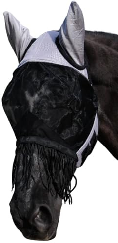 AMKA Cagoule anti-mouches pour chevaux avec cache-oreilles et franges amovibles