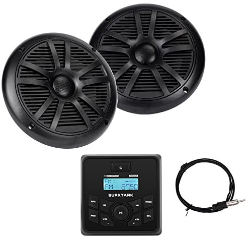 Reproductor de radio estéreo Bluetooth marino con 2 altavoces de 6,5 pulgadas, color negro