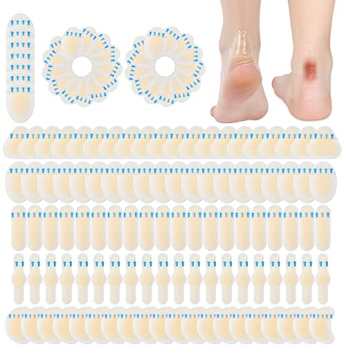 Tarpop 100 Pcs Blister Bandages Hydrocolloid Blister Pads for Heel Waterproof Gel Adhesive Bandages Protectors for Feet Toes(Rich Style)