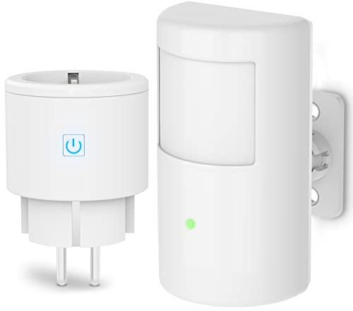 Infrarot Bewegungsmelder mit Funksteckdosen, ASOFTY Bewegungssensor mit Lichtsensor, Empfindlichkeitseinstellung, IP54 Wasserbeständigkeit, Auto Aktivierung von Leuchten und Geräten für Innen/Aussen