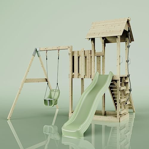 PolarPlay Balcony Tower Kids Wooden Climbing Frame - Swing Calder Sage
