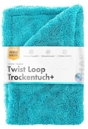 Chemicalworkz® Premium Mikrofaser Trockentuch 1600 GSM türkis 80x50cm - extrem saugstarkes Mikrofasertuch Autopflege | Fusselfrei, Streifen- & schlierenfreies Trocknen | Für Auto, Motorrad & Dusche