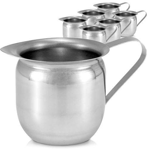 Fit Meal Prep [6 Pack] 8 oz Creamer Pitcher - Stainless Steel Bell Creamers, Mini Cup Container for Serving Milk, Coffee Cream, Salad Dressing, Maple Syrup, Espresso Machine for Restaurant, Cafes