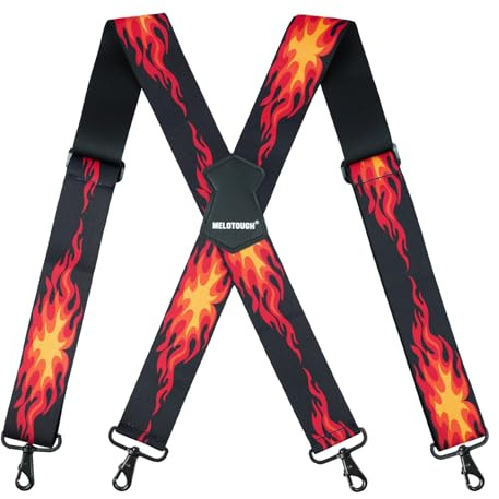 MELOTOUGH Tirantes para hombre de 1.5/2 pulgadas de ancho, tirantes elásticos en X con ganchos a presión, Rojo (Red Flame), 2 inch