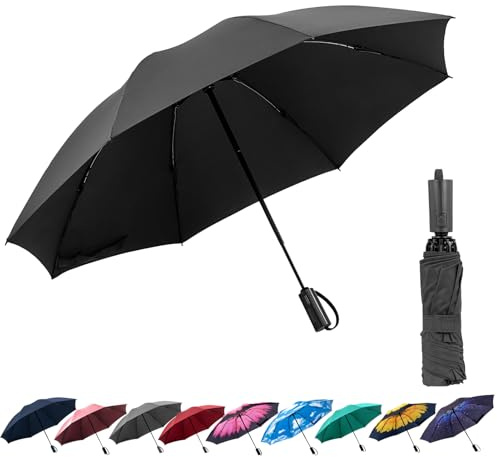 ACEIken Umbrella Reverse Close Folding Windproof Travel Umbrella - Compact and Portable for Easy Carrying with Auto Open-Close - for Men and Women-Black