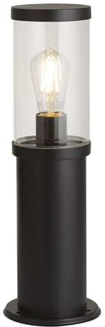 Licht-Erlebnisse Pollerleuchte klein IP44 E27 45 cm Ø 14,5 cm Schwarz Aluminium Glas Modern PATRICK Wegeleuchte Garten Außenlampe Terrasse