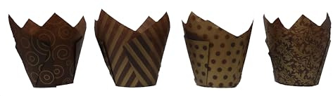 Scrumptious! Scrumptious - 50PC Greaseproof Paper Muffin Tulip Cases for Baking - Brown and Gold Vogue - Perfect for Birthday Party, Wedding and Anniversary Cakes and Bakes, 5452Sc