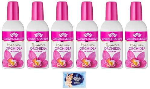6x Giardino dei Sensi Profumo Romantica Orchidea, Profumo da Donna - Note Aromatiche Intense e Femminili 100ml + 1 Confezione di Talco Felce Azzurra in omaggio, Busta da 100g