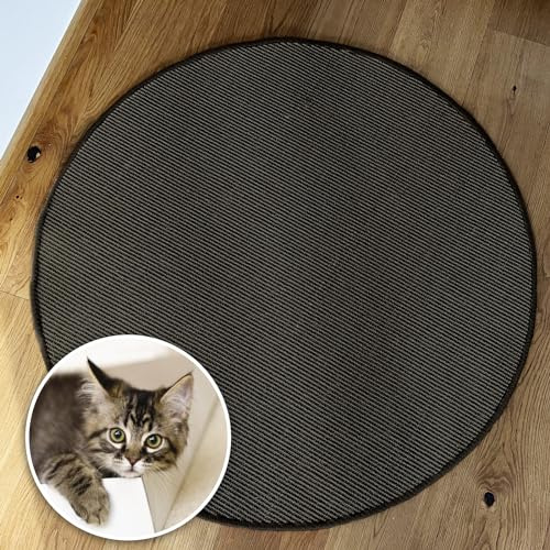 Floordirekt Katzen Kratzmatte rund 80cm Ø aus Natur Sisal Kratzteppich Kratzmöglichkeiten für Katzen Kratzmöbel für Wand oder Boden - robust & waschbar, schwarz