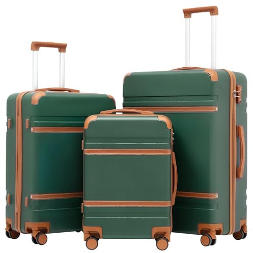 COOLIFE Koffer Set, 3 Teilig Reisekoffer mit TSA-Schloss Teleskopgriff und 4 Zwillingsrollen, Rollkoffer für Reisen und Geschäftsreisen (Dunkelgrün, Koffer-Set)