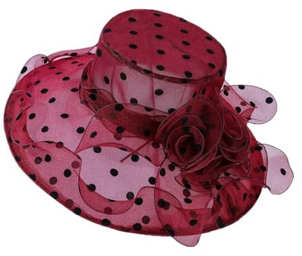 Eleganter Damenhut für den Sommer, große breite Krempe, Fedora-Hut für Damen, Organza-Hut, Strand, Sonnenhut, Derby-Hut, weinrot, Einheitsgröße