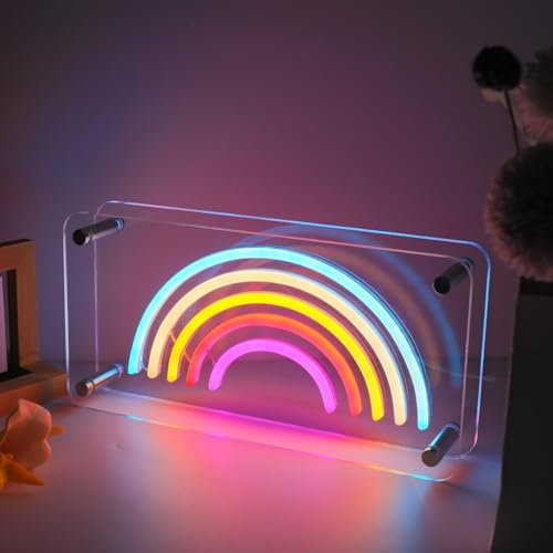 DWOOKE Enseignes néon LED arc-en-ciel à intensité variable pour décoration murale, panneaux néon arc-en-ciel en acrylique double couche alimentés par USB pour chambre d'enfant, veilleuse, fête, cadea