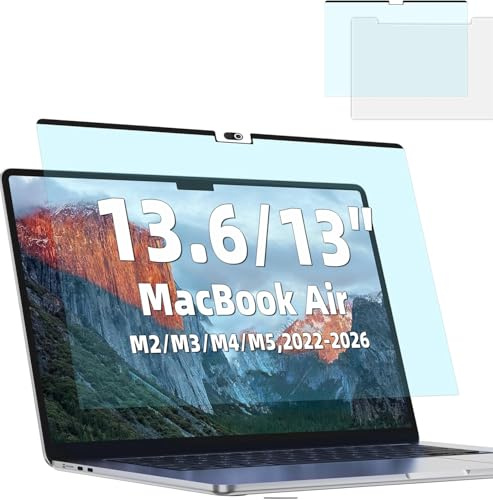 Magnetic Anti Blue Light Screen Protector for MacBook Air 13.6/13 Inch (2022-2026, M2, M3, M4, M5), Removable MAC 13.6 Blue Light Filter , Bubble-Free Install , Eye Protection Glare Laptop Screen