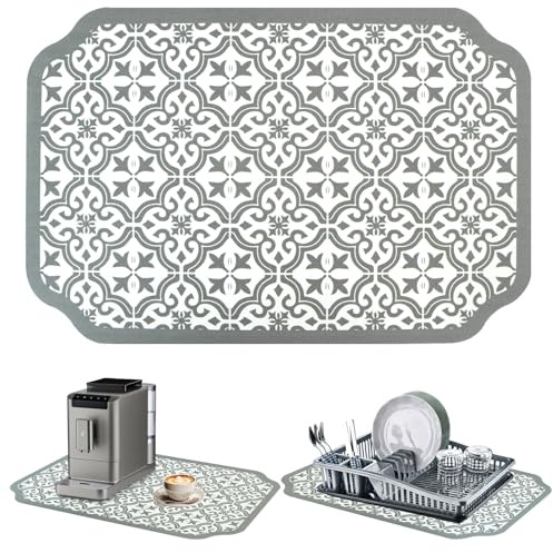 xiruiubao Alfombrilla Escurreplatos, Alfombrilla Escurreplatos de Café Antideslizante, Súper Absorbente Alfombra Secado de Platos, Esterilla de Secado para Cafetera (30 x 44 cm)