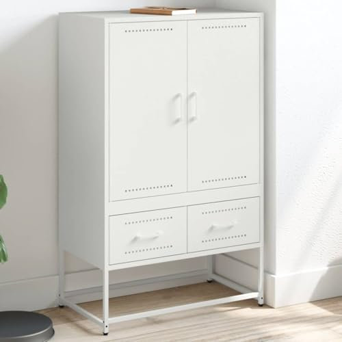 prissent Sideboard Mehrzweckschrank Aufbewahrungsschrank Beistellschrank Buffetschrank für Wohnzimmer Schlafzimmer oder Küche Metallgestell Industrie-Stil Weiß 68x39x111,5 cm