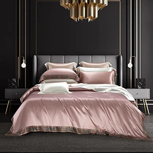 SCWZZWSY Bed Items Vierteiliges Set Einfacher Bettlaken-Bettbezug Nackter Schlaf Seidig Glatter Bettbezug Seidenbettwäsche (D 220 * 240 cm) (Argento 220 * 240 cm)