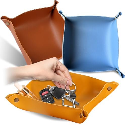 GZYYANG 3 Stück Schlüsselablage, PU Leder Taschenleerer, Lederschale Schmuckschale, Faltbare Leder-Würfelunterlagen (20 x 20 cm), Schlüssel Schale Ablage für Schmuck Uhren Handy