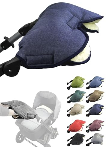 Muff handske [handvärmare för barnvagn] handmuff buggy med lammull vattentät vindtät universalstorlek för barnvagn, buggy, hjulsläp (melerad marin)