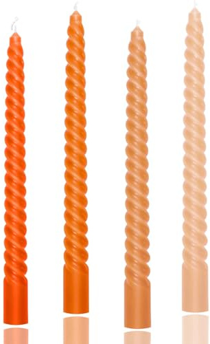 10 inch Spiral Taper Candles Set of 4 Pack Tapered Candle, Tall Candlesticks,for Dinner Party Wedding, Holiday Spring,Home Decor,Kitchen Decor (4, Orange Series, 10inch)