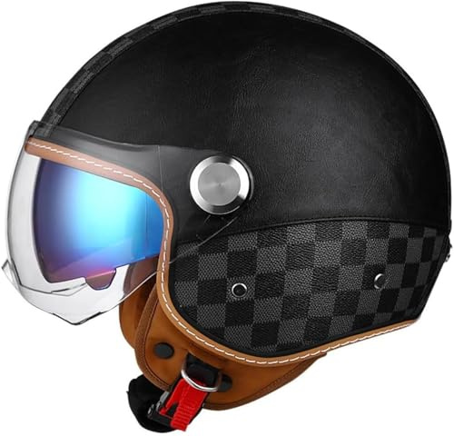 GKCEGHKS Casco Faccia Aperta retrò Portatile Mezzi Caschi Jet Aperto Caschi da Moto retrò Casco Scodella ECE Omologato Mezzo Casco Scooter Crociera Bicicletta Casco A Scodella Scooter Motorino