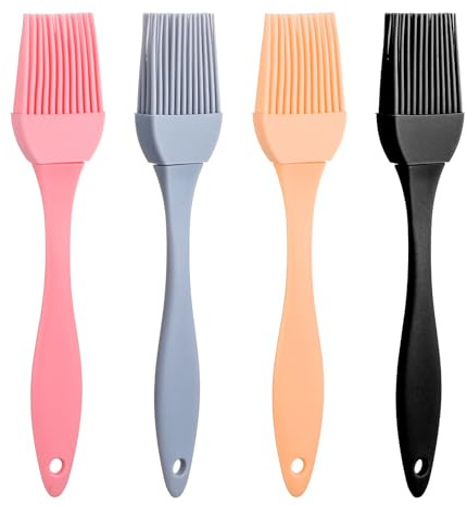 4 Pcs Silicone Basting Pastry Brush Heat Resistant Oil Brush for Cooking Kitchen Food Baking Butter Baster BBQ Grill Dishwasher Safe Multicolor for Sauce Marinade Meat Glazing