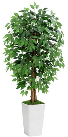 Keeplush künstliche Pflanzen Ficus 150cm hoch mit weißem Übertopf,Künstliche Pflanzen groß wie echt mit Stamm aus Naturholz,Kunstbaum für InnendekorWohnzimmer Schlafzimmer Büro GartenHaus Decor
