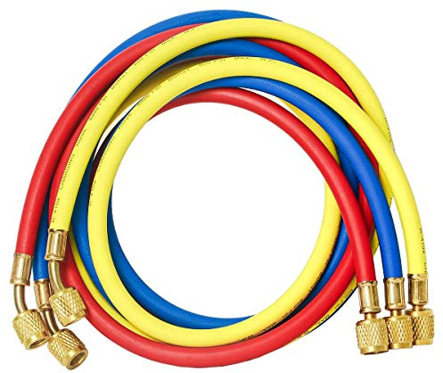 Elitech HVAC Tubo de llenado de refrigerante con refrigerante para R134a R12 R2 R502, adaptador de manguera de llenado de fluoruro de CA 1/4 SAE para coche aire acondicionado manguera de carga (3