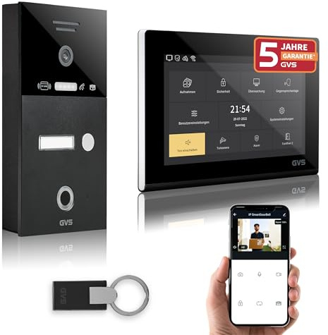 GVS Video Türsprechanlage mit Türöffner, Fingerprint, RFID, 1x 7 Monitor | Smarte Video Türklingel mit Kamera und Monitor & App - Gegensprechanlage für 1 Familienhaus (AVS5284A)