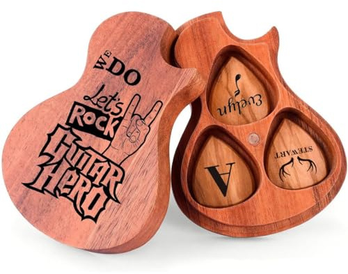 Miguha Personalisierte Gitarren-Picks-Box, Personalisierte Gitarren-Paddel-Box, Holz-Plektrum-Organizer, Musik-Gitarrist-Valentinstagshalter-Behälter(B)