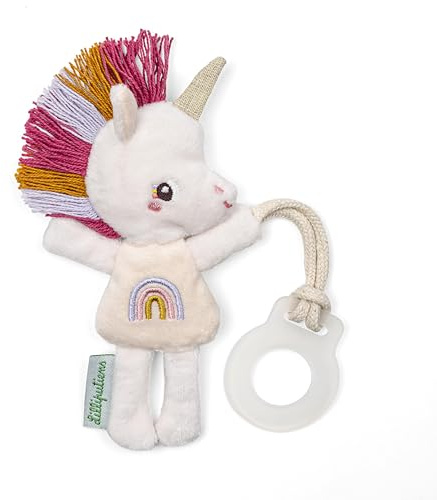 LILLIPUTIENS, Lena la Licorne, Doudou Phosphorescent, Dès la Naissance | Brille dans le Noir et Aide Bébé à Retrouver sa Tétine, Attache Tétine en Silicone, Lavable en Machine à 30°
