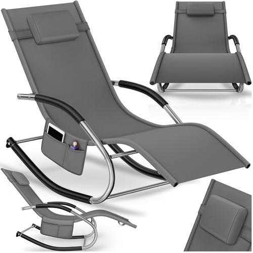 tectake® Tumbona Jardin Exterior con Almohada, Tumbonas Piscina con Bolsillo Lateral, Resistente al Agua y Tejido Transpirable, Capacidad de Carga: 120kg, Sillas de Terraza - Gris