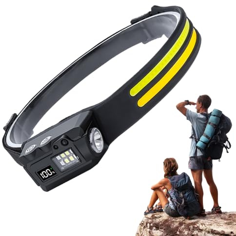 Huxibai Lampe frontale - Faisceau large 300 avec capteur de mouvement étanche, lampe frontale pour camping, course à pied et travail | Pour réparation de sac à dos, escalade, randonnée