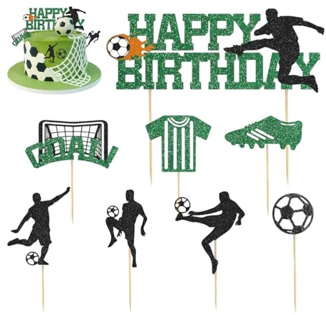 Muorruo 18 Piece Cake Decoration Football, Cake Layout Football Decoration Birthday Children, Football Cake Decoration Boy, Football Children's Birthday Cake Topper, Cake Decoration Figures