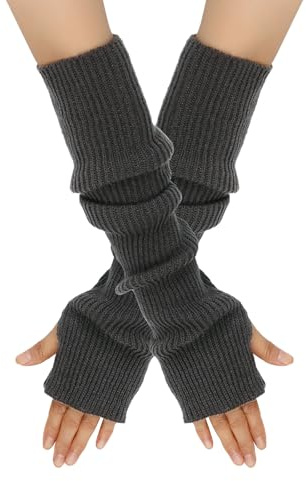 B-HOT Knit Arm Warmers with Thumb Hole Long Fingerless Gloves | Stretchy Mittens for Women Jogging Bicycling Skiing Office Typing