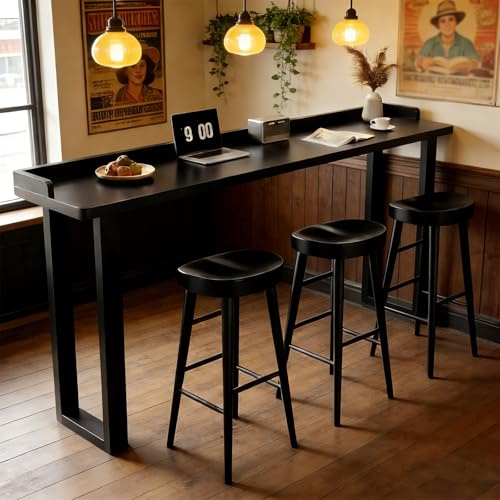 Lång och Smal Massivträ Bartabell, Hög Pubbord, Modern Hög Mat- och Köksbord av Trä, För Kök och Café, Utan Hocker(Black,140x40x105cm/55x16x41in)