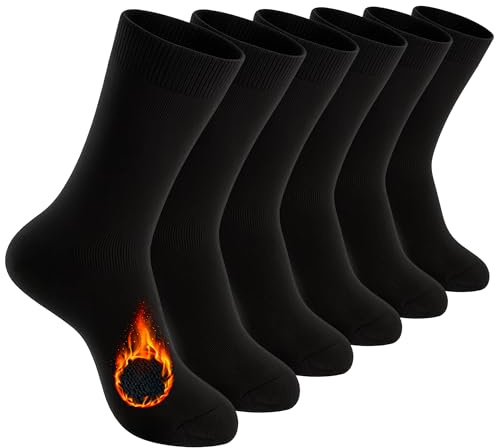 DIVABONNA 6 Pares Calcetines Térmicos Mujer y Hombre - Calidos y Suaves - Rizo Interior de Algodón Orgánico (Negros, 6 Pares, 40-46)