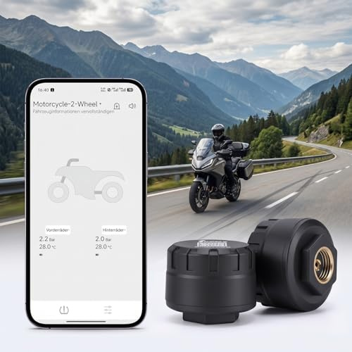 WODHMIEY Reifendruckkontrollsystem TPMS Motorrad Auto Drahtlose Reifendrucksensoren mit App Echtzeit Druck Temperatur Alarmfunktion für iOS Android PKW SUV LKW Wohnmobil Universell Ventil Sensor Set