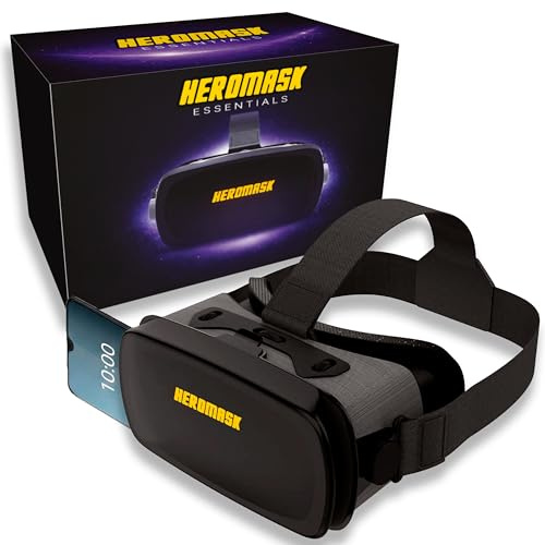 Heromask Essentials VR-Brille fürs Handy · 3D-Filme, VR-Spiele & 360° | 3D-Filme, 360°-Videos & VR-Spiele mit deinem Smartphone. HD-Linsen verstellbar. Geschenk für Erwachsene & Familie