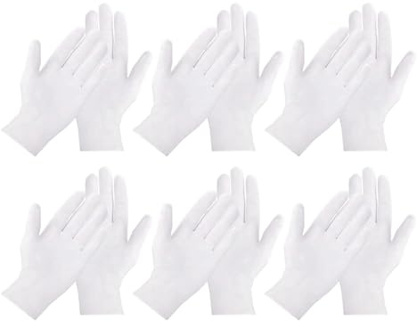 MWZBTG Vita Handskar Dam,12-pack Multifunktionella Andningsbara | Dam Vita Klänningshandskar,För Användning Vid Smyckesinspektion, Sömn, Matlagning, Kontor, Och Cosplay