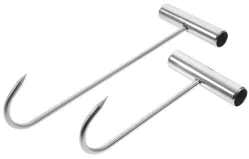 Zerodeko Ganci Colore Argento T per Carne a Forma di Acciaio Inossidabile 2 Pezzi per Asciugatura e Organizzazione per Macelleria e Lavorazione della Carne