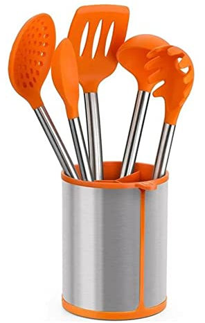 BRA Efficient Conjunto De 5 Utensilios De Cocina Y Carrusel, Acero INOX, Nailon y Silicona, Naranja, 14.5 x 15 x 37.5 cm