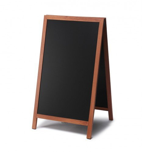 Kundenstopper Holz mit Kreidetafel | beidseitig, teakfarben, 68x120 cm | Kundenstopper Werbeaufsteller Werbeständer Tafel Kreide Restaurant Bistro Cafe Gastronomie