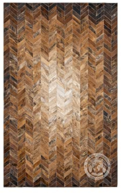 Sunshine Cowhides 100% Genuine Patchwork Cowhide Rug - Brindle Degrade Tricolor Chevron Design, Modern Animal Hide Rugs for Living Room, Office or Kitchen Area - Indoor Carpet - Medium (4x6 Ft.)