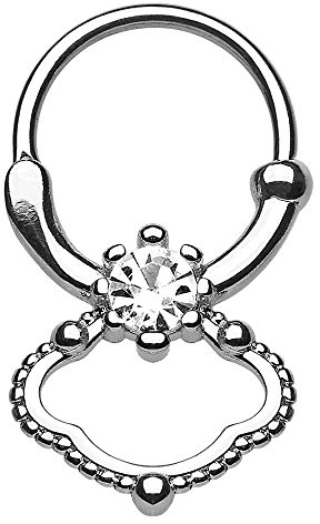 Piercingfaktor Piercing Doppel Tribal Ring mit Kristall Stein Septum Tragus Helix Ohr Nase Lippe Brust Intim Scharnier Clicker